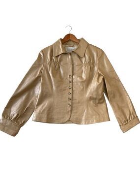 C.NV.RS.T..N Metallic Gold Genuine Leather Fitted Button Jacket Blazer Women’s M